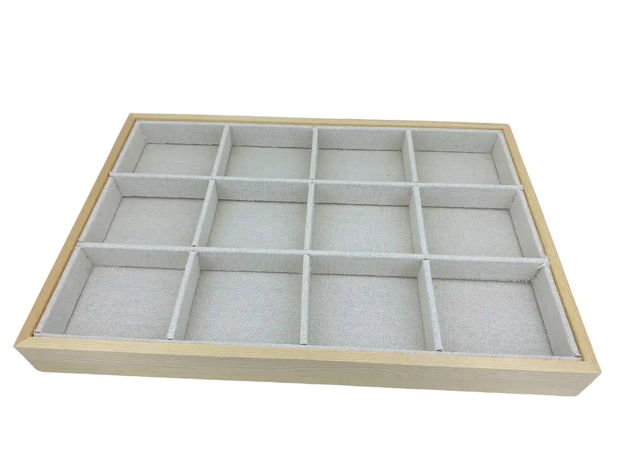 Plateau Bois Coton à 12 Cases pour Bijoux, Pierres ou Beads 