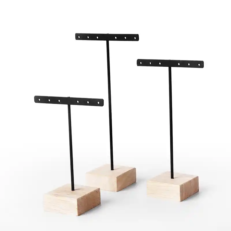 Set de 3 Présentoirs en Métal et Bois pour Boucles d'Oreilles 