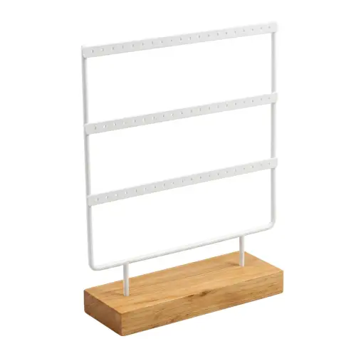 Présentoir Métal Blanc et Bois pour Boucles d'Oreilles 