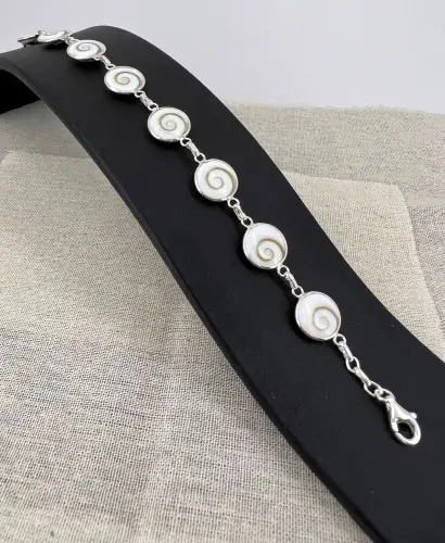 Bracelet Argent avec Oeil de Sainte Lucie - 8 Ronds 10 mm. 