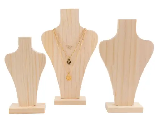 Buste en Bois pour Colliers Chaînes - Ensemble ou 3 Tailles au choix 