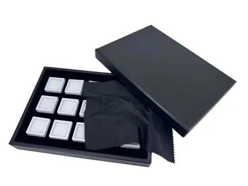 Coffret Gemmologie / Diamantaire  avec Boîtes Vitrées 3 x 3 cm Blanches. 