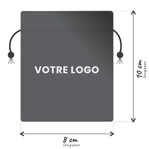 Pochette satin Blanc - logo Bleu Marine 8 x 10 cm 