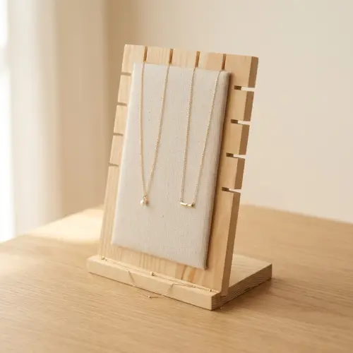 Présentoir en Bois et Coton pour Colliers et Chaînes - 20 cm 