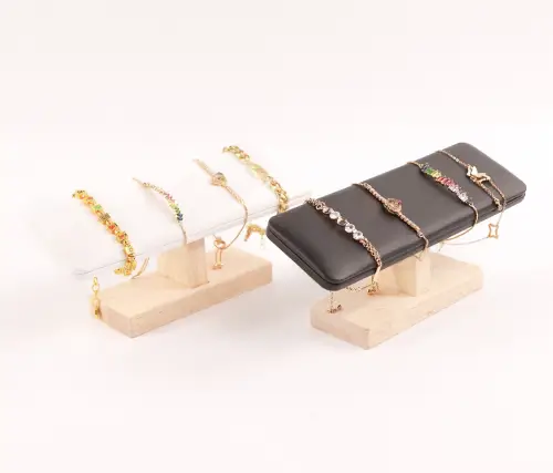 Jonc présentoir Bracelets ou Montres Bois et Similicuir - 2 Coloris 