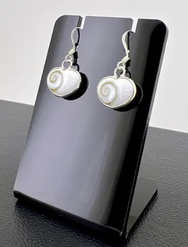 Boucles d'Oreilles Oeil de Sainte Lucie en Coeur et Argent. 