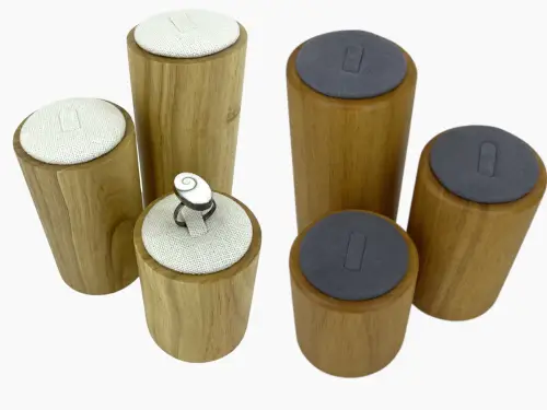 Ensemble de 3 Supports Présentation Bagues en Bois Massif - 2 Coloris Au Choix 