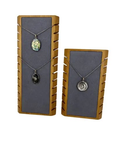 Présentoir Vertical en Bois et Feutrine Anthracite pour Colliers et Chaînes - 26 ou 18 cm 