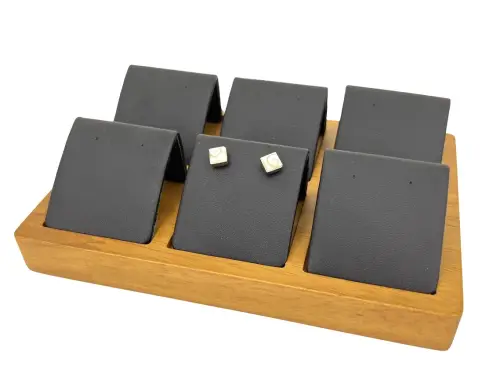 Présentoirs bijoux Similicuir Noir et Bois. 