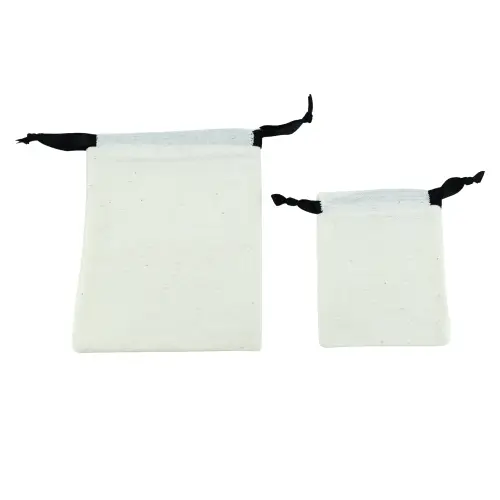 Lot de 12 Pochettes Coton Blanc et Ruban Noir - 2 Tailles Au Choix 