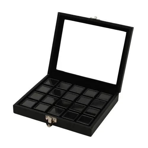 Coffret Vitré avec 20 Boîtes Gemmologie 