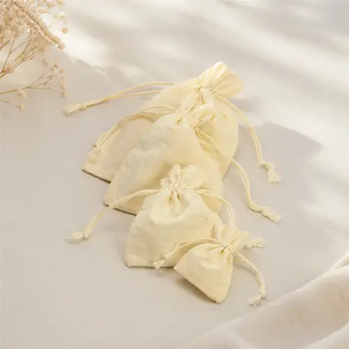 Lot de 12 Pochettes cadeau en Coton Ecru - 7 Tailles 