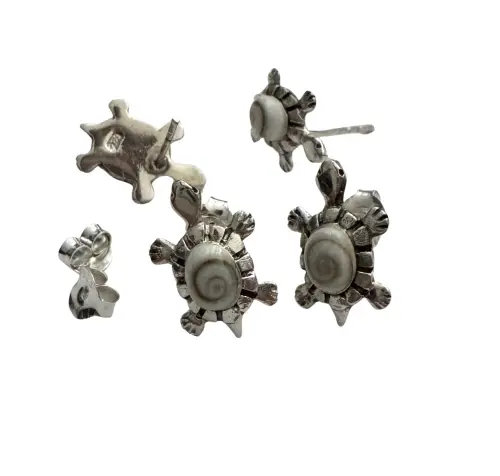 Boucles d'Oreilles Puces Oeil de Sainte Lucie et Argent 925 Tortue 15 mm 