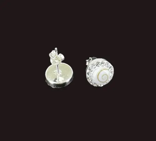 Puces Boucles d'Oreilles Oeil de Sainte Lucie Argent et Zirconium 10 mm 