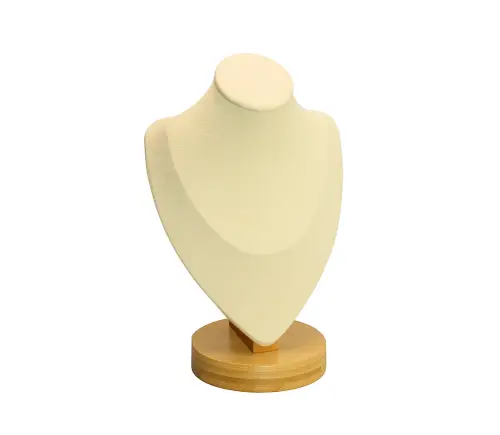 Buste Présentation Collier en Feutrine Beige et bois 21 cm 