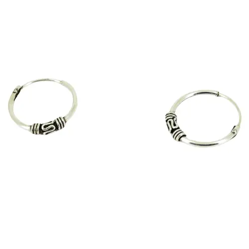 Boucles d'Oreilles Mini Créoles Tribales en Argent 
