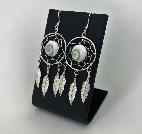 Boucles d'Oreilles Oeil de Sainte Lucie et Argent Attrape Rêves 