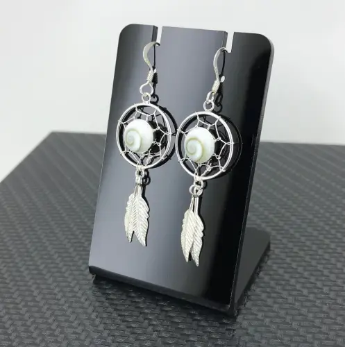 Boucles d'Oreilles Oeil de Sainte Lucie Attrape Rêve en Argent 