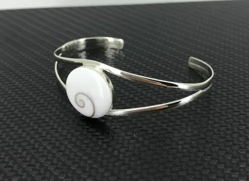 Jonc Bracelet Oeil de Sainte Lucie et Argent 925- 18 mm 