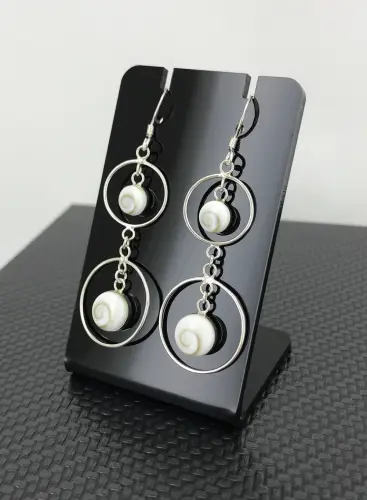 Boucles d'Oreilles Argent Oeil de Sainte Lucie Double Anneaux 