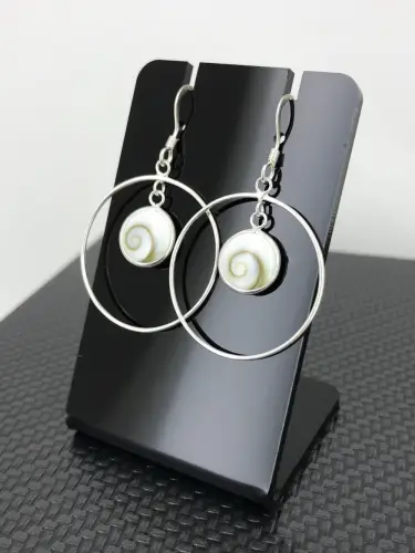 Boucles d'Oreilles Argent Oeil de Sainte Lucie Large Anneaux 