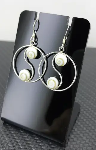 Boucles d'Oreilles Oeil de Sainte Lucie et Argent Yin Yang 
