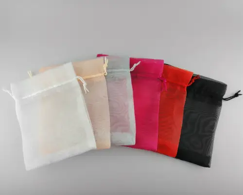 Lot de 12 Bourses en Organza et Cordons 11 x 14 cm 