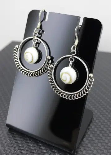 Boucles d'Oreilles Oeil de Sainte Lucie Rond et Argent Spirales 