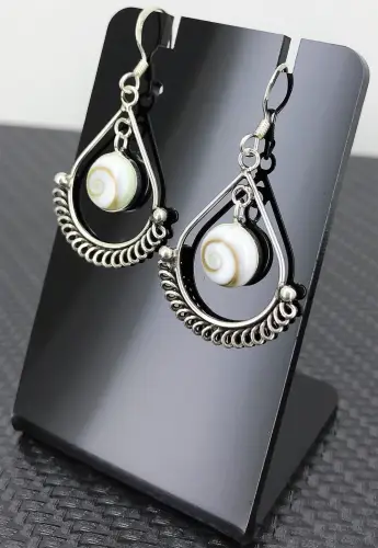 Boucles d'Oreilles Oeil de Sainte Lucie et Argent Spirales 