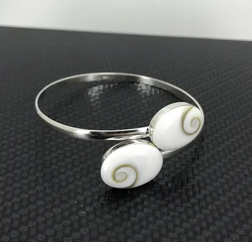 Jonc Bracelet Oeil de Sainte Lucie et Argent Oeil Ovale 13 mm 