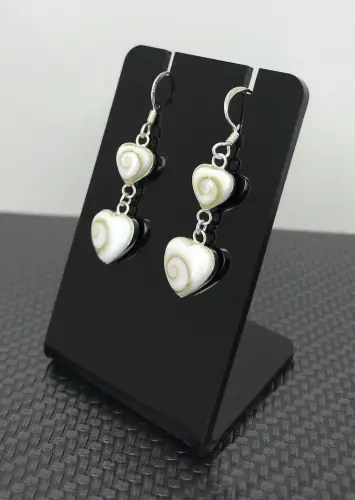 Boucles d'Oreilles Argent et Oeil de Sainte Lucie Double Coeurs 