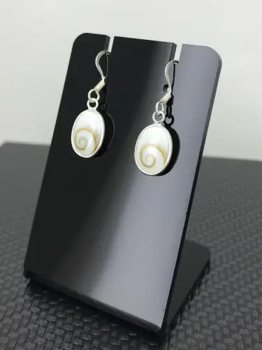 Boucles d'Oreilles Argent et Oeil de Sainte Lucie Simple Ovale 13 mm 
