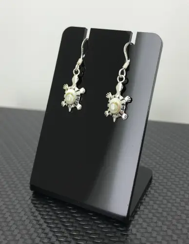Boucles d'Oreilles Oeil de Sainte Lucie et Argent 92.5 Tortue 15 mm. 