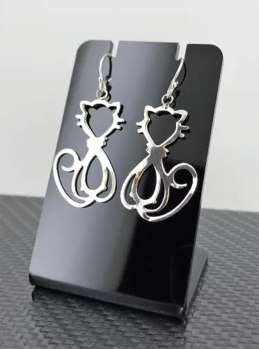 Paire de Boucles d'Oreilles Chat en Argent 925 - 30 mm. 
