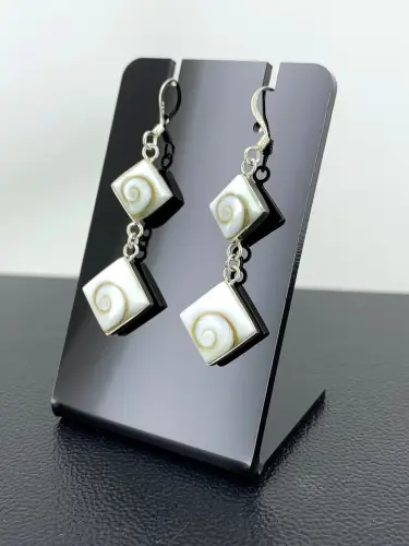 Boucles d'Oreilles Argent Oeil de Sainte Lucie Double Losange 