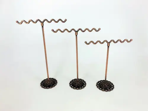 Lot de 3 Présentoirs en Métal Cuivré pour Boucles d'Oreilles 