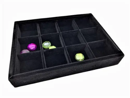 Petit Plateau Bijoutier Noir pour Bijoux, Pierres ou Beads à 12 Cases. 