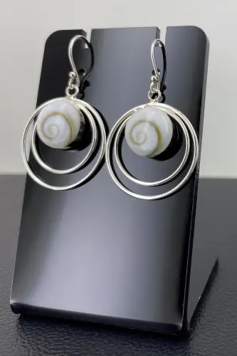 Boucles d'Oreilles Oeil de Sainte Lucie et Argent 92.5 Doubles Anneaux 