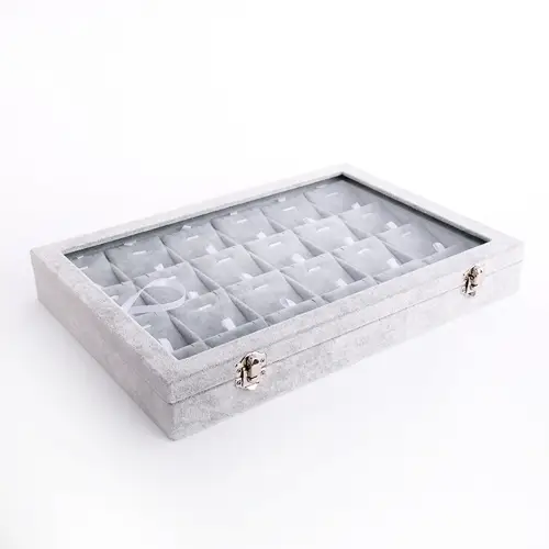 Plateau Coffret Vitré 24 Emplacements Pendentifs Boucles d'Oreilles 