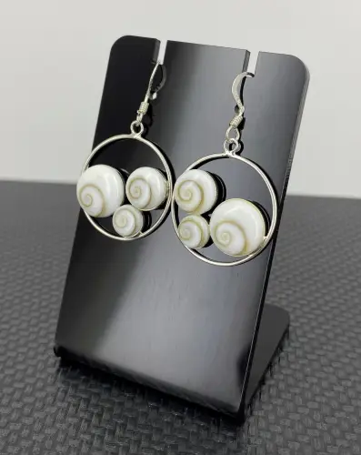 Boucles d'Oreilles Oeil de Sainte Lucie et Argent 92.5. Triple Oeil 