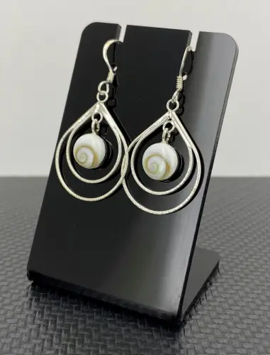 Boucles d'Oreilles Oeil de Sainte Lucie et Argent 92.5 Doubles Anneaux 
