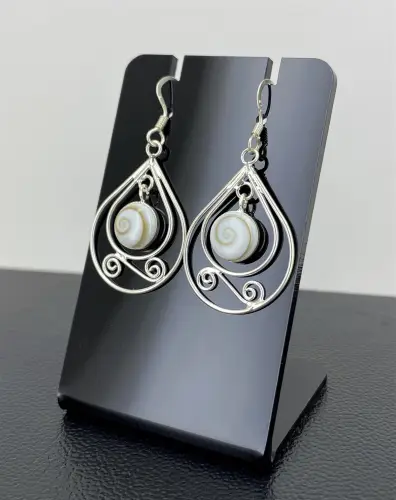 Boucles d'Oreilles Oeil de Sainte Lucie et Argent 92.5 Volute et Anneaux 
