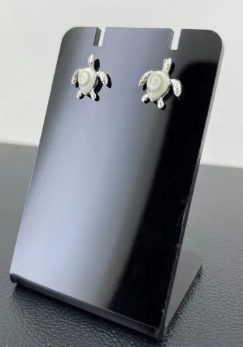 Boucles d'Oreilles Puces Oeil de Sainte Lucie et Argent 925 forme Tortue 