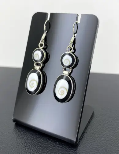 Boucles d'Oreilles Argent Oeil de Sainte Lucie et Résine Noire 