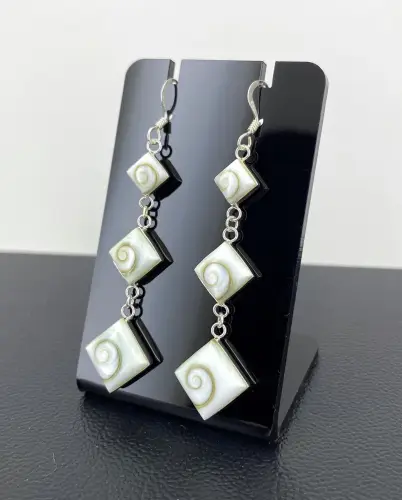 Boucles d'Oreilles Argent Oeil de Sainte Lucie Triple Losange 