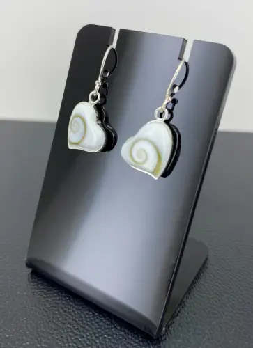Boucles d'Oreilles Argent et Oeil de Sainte Lucie - Coeur 12 mm. 