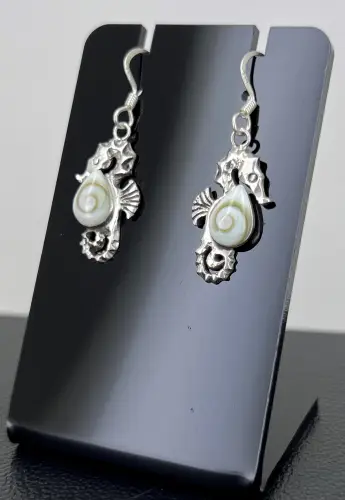 Boucles d'Oreilles Oeil de Sainte Lucie et Argent 92.5 forme Hippocampe 