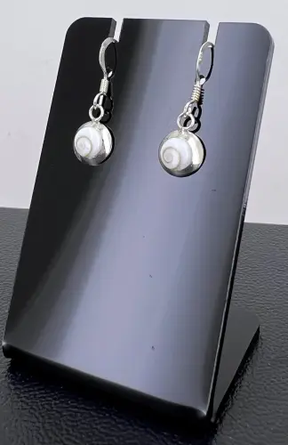 Paire de Boucles d'Oreilles Oeil de Sainte Lucie et Argent Rondes 5 mm. 