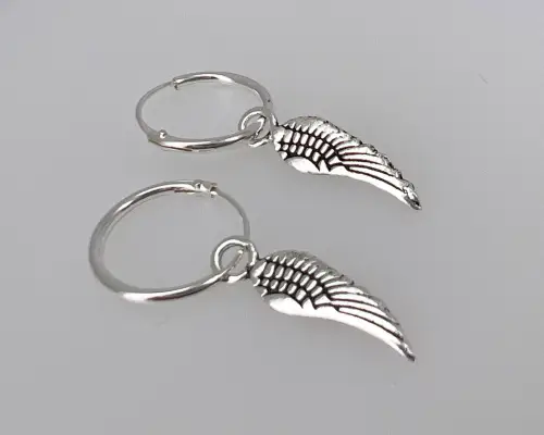 Boucles d'Oreilles Mini Créoles et Ailes d'Ange en Argent 