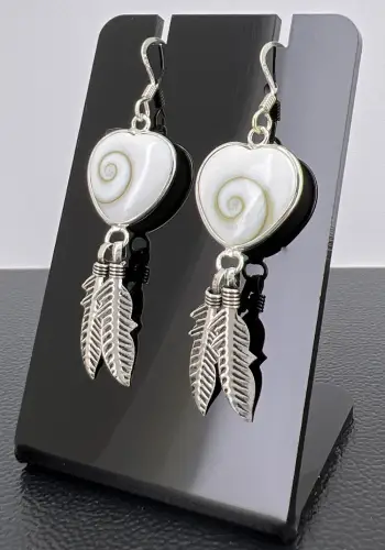 Paire de Boucles d'Oreilles Oeil de Sainte Lucie Coeur et Plumes 